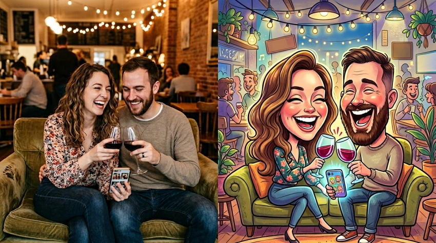 Caricature drôle de couple