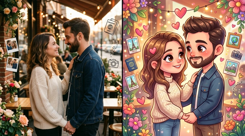 Caricature romantique de couple