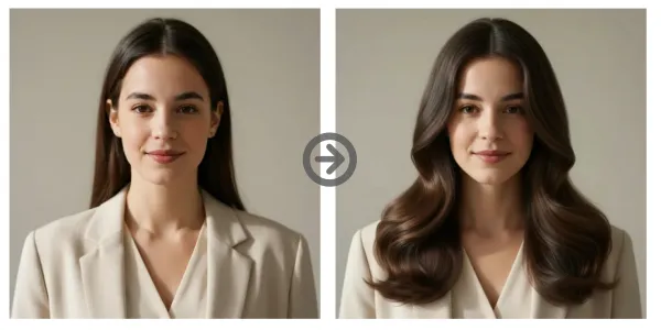 Long Curls with Soft Waves Defined Layers and Center Part