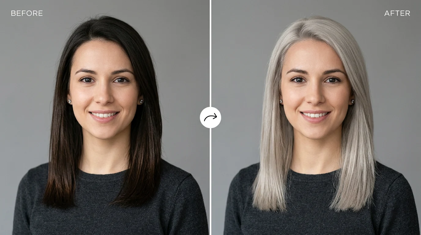 Ash Blonde AI Hair Color Before and After - Cool Silver-Toned Blonde with No Warmth or Yellow