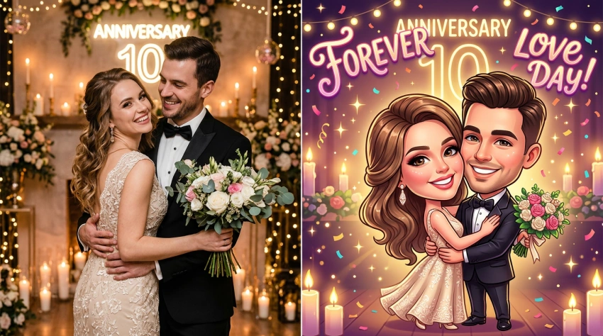 Caricature de couple pour anniversaire