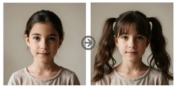 Two High Pigtails with Light Fringe and Softly Wavy Tips