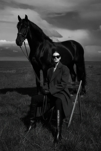 Estilo Aura Farm en blanco y negro con caballo negro