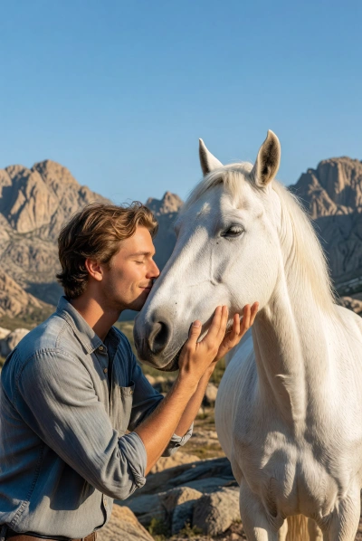 Momento íntimo con caballo blanco