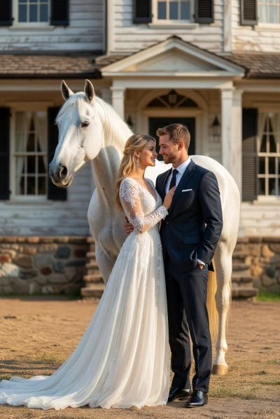 Boda elegante con caballo blanco