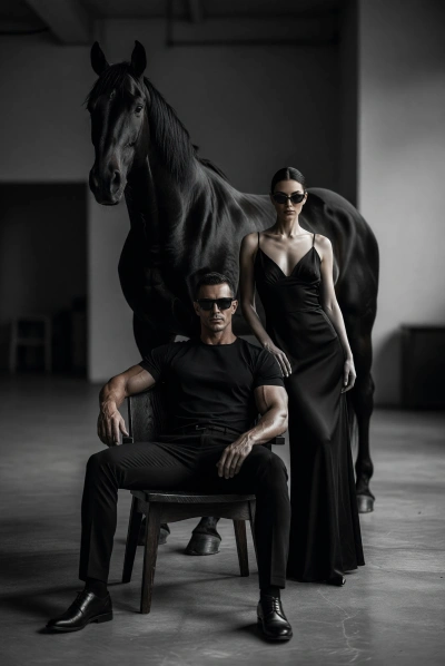 Editorial en blanco y negro con caballo