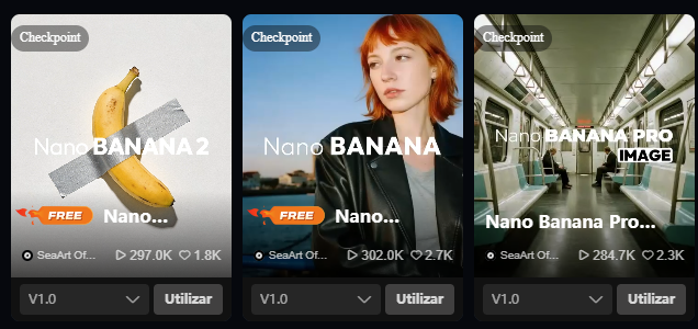 Modelos de Nano Banana disponibles en SeaArt AI