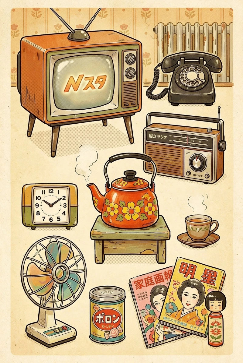 昭和の家電と小物のイラスト