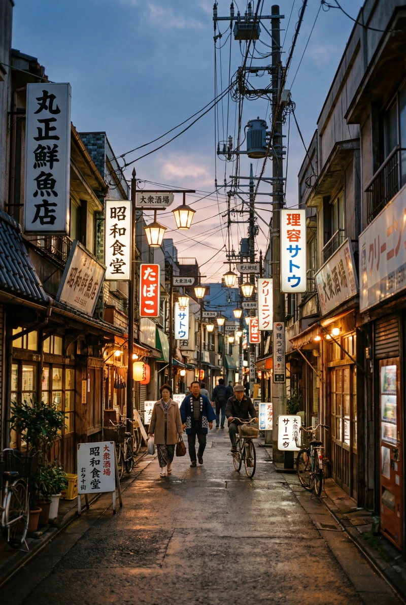 夕暮れの昭和商店街 ai画像