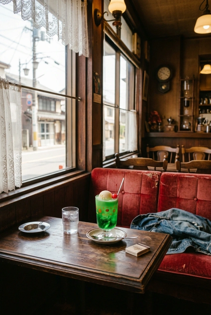 純喫茶の窓際とクリームソーダ