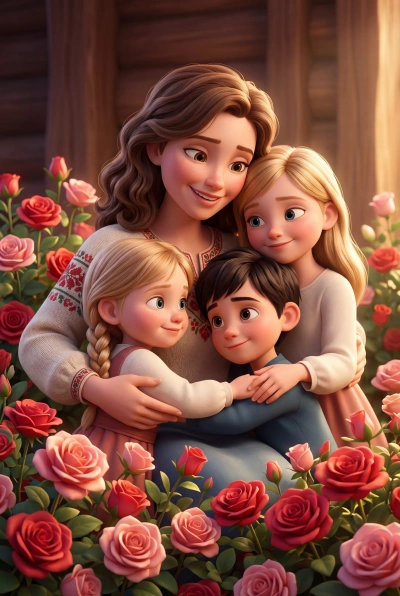 Семейная сцена в 3D-стиле Pixar