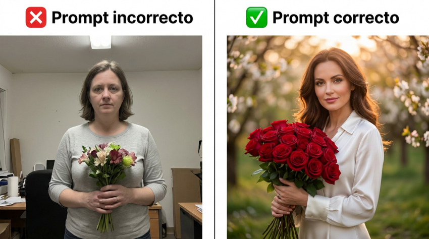 Comparación de prompts incorrecto vs correcto para el Día de la Madre