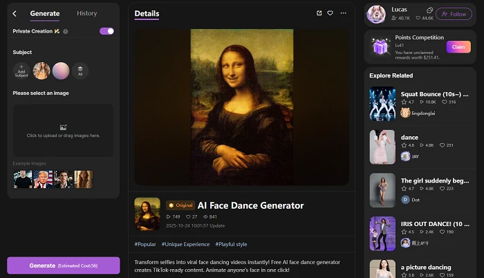 AI face dance generator