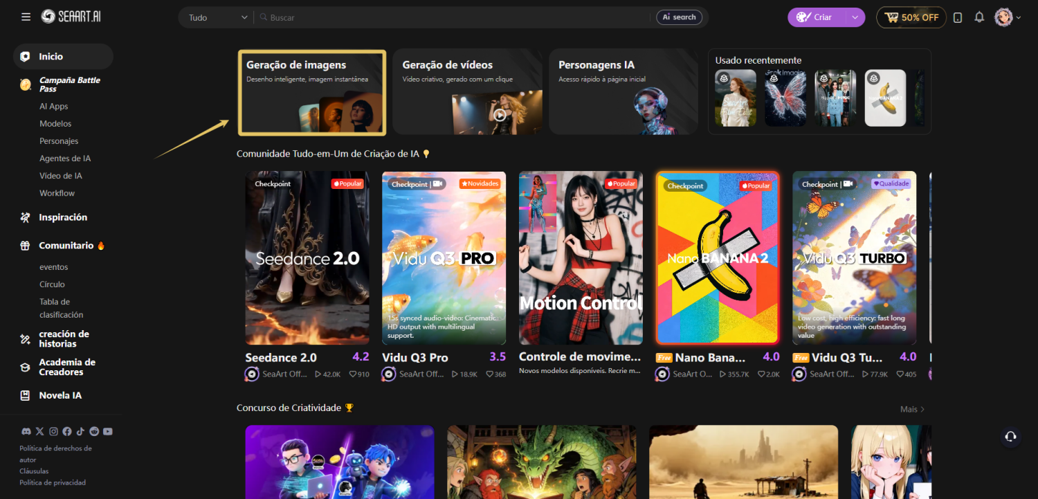 Selecione a função de geração de imagens