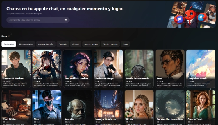 Página de Inicio de Talkie AI