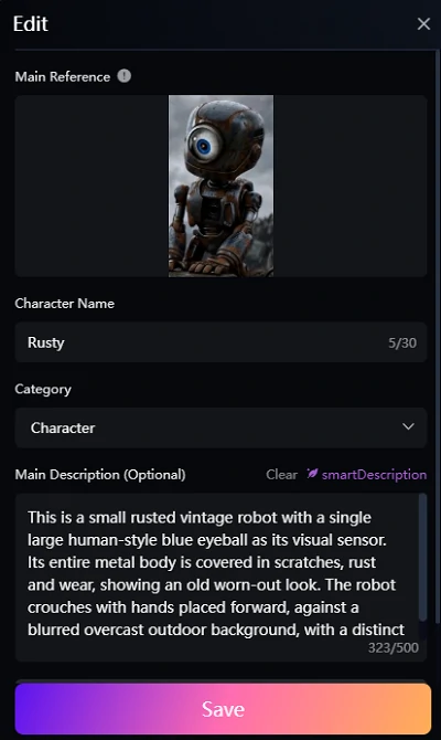 Edit Reference Character