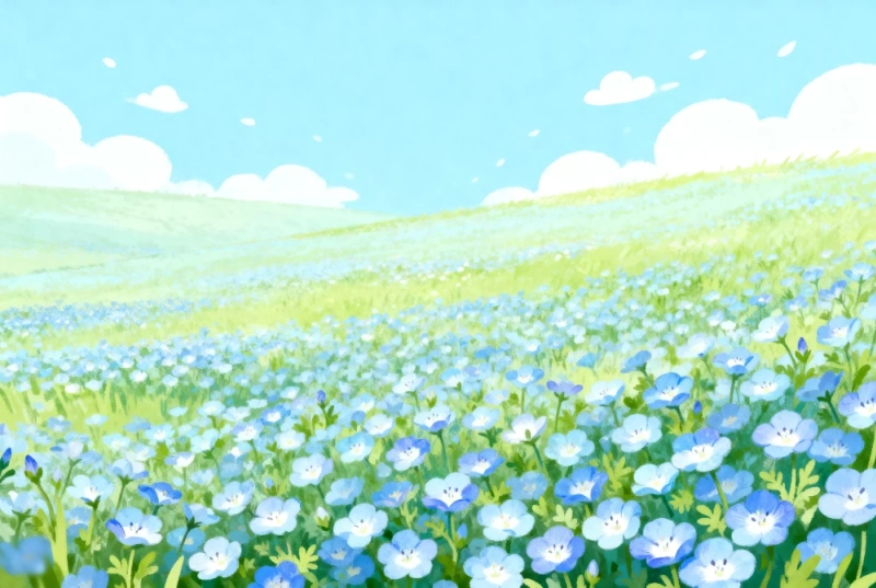 ネモフィラ畑の風景イラスト