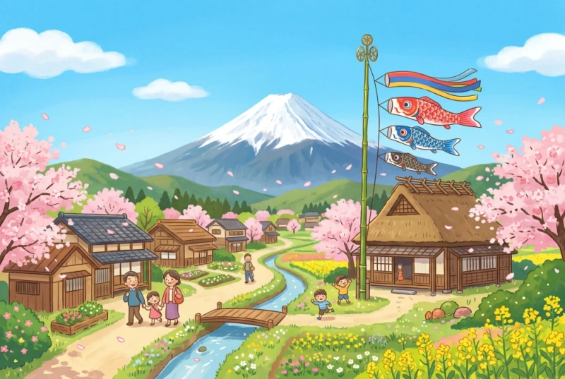 鯉のぼりと富士山の風景