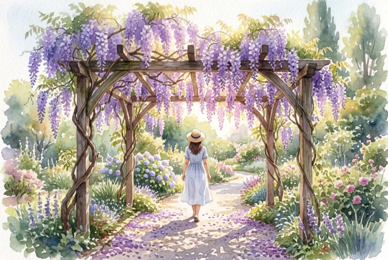 藤棚のある風景イラスト