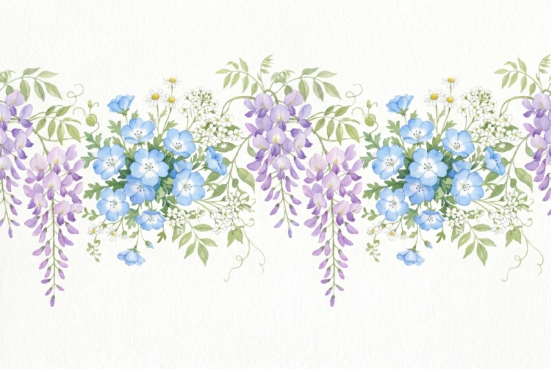 5月の花を組み合わせたボーダー素材