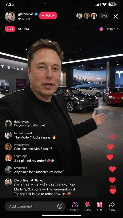 Elon Musk Tesla Sales Livestream Screenshot Generated by GPT Image 2