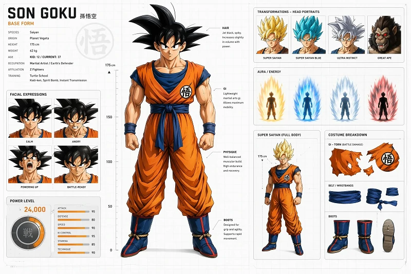 Dragon Ball Character Sheet-Goku Evolution Sheet