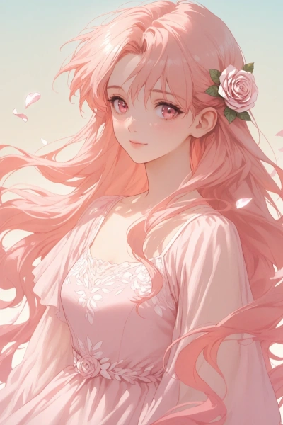 花びらが舞う中でそっと微笑む イラスト