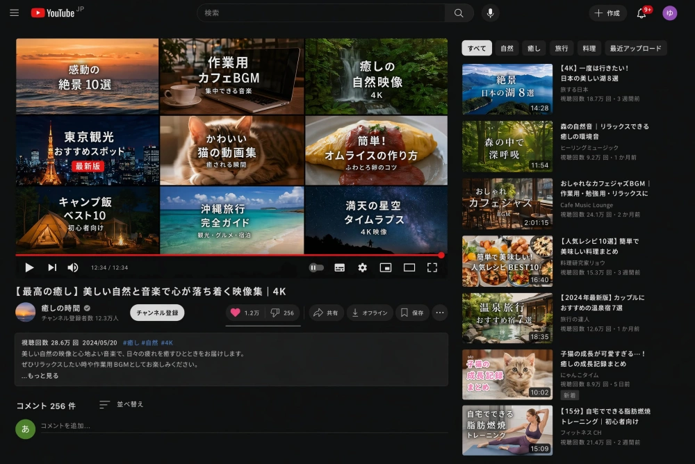 YouTubeのUIを思わせるスクリーンショット