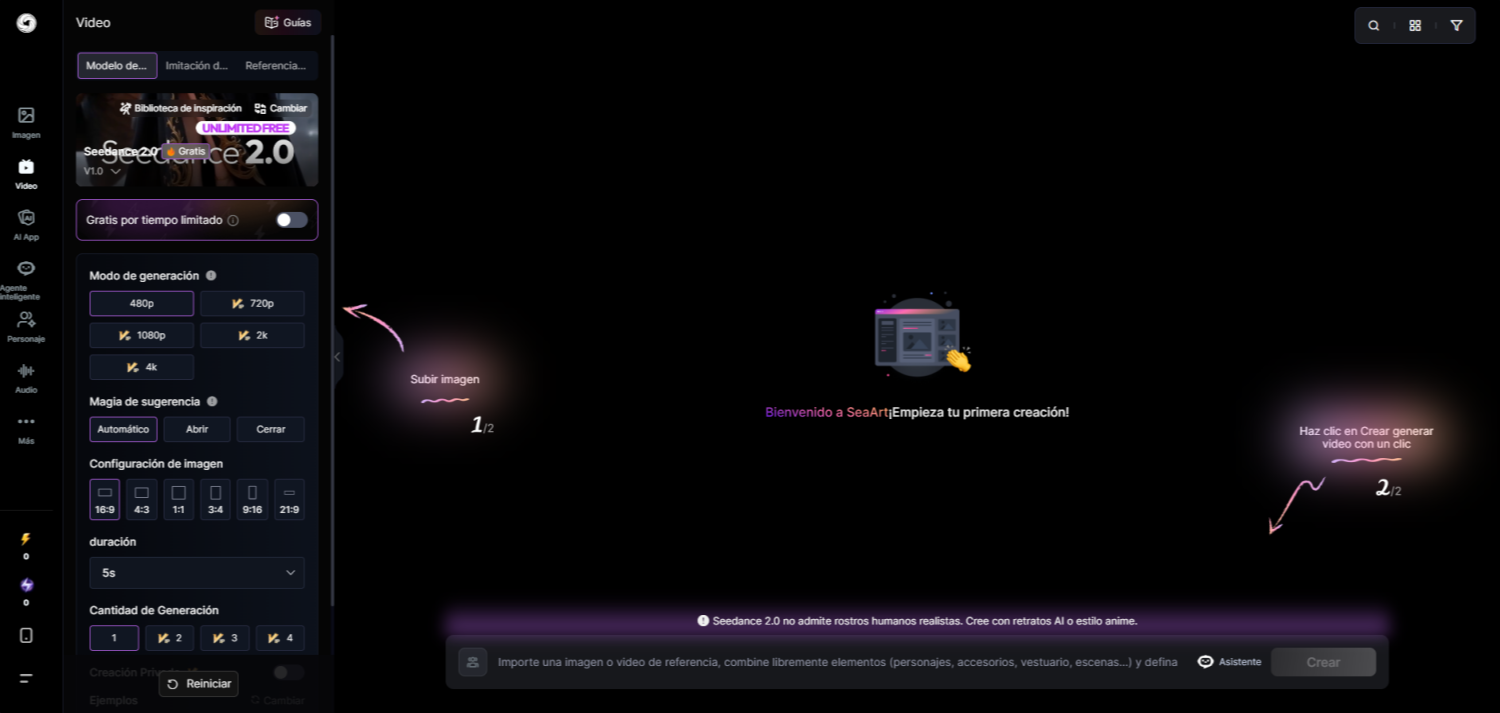 Seedance 2.0 en SeaArt AI