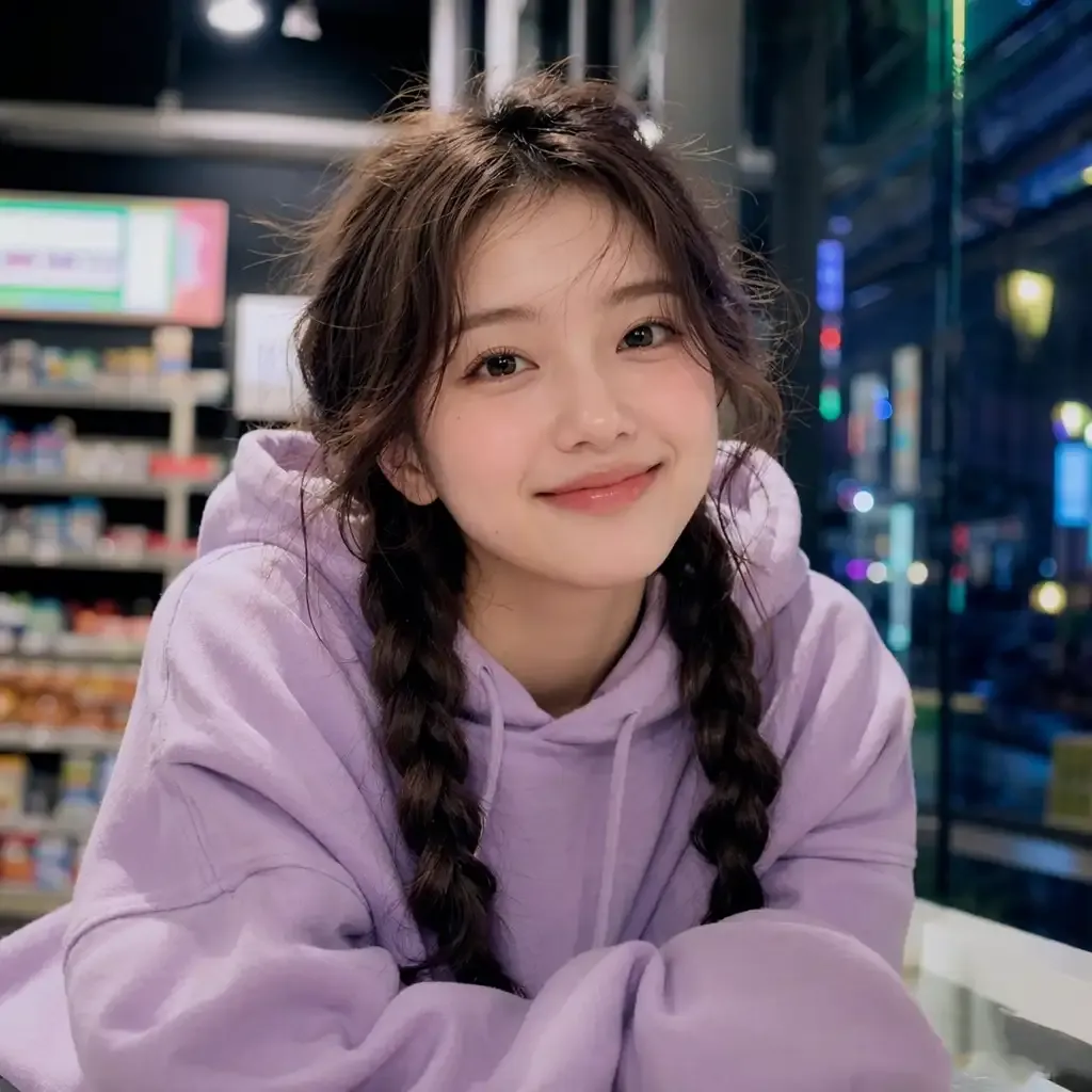 Retrato nocturno de influencer en konbini