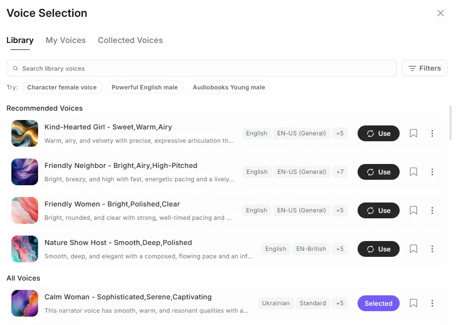 MiniMax Audio Voice Selection