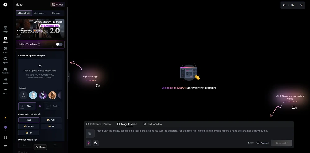 SeaArt Video Creation Page