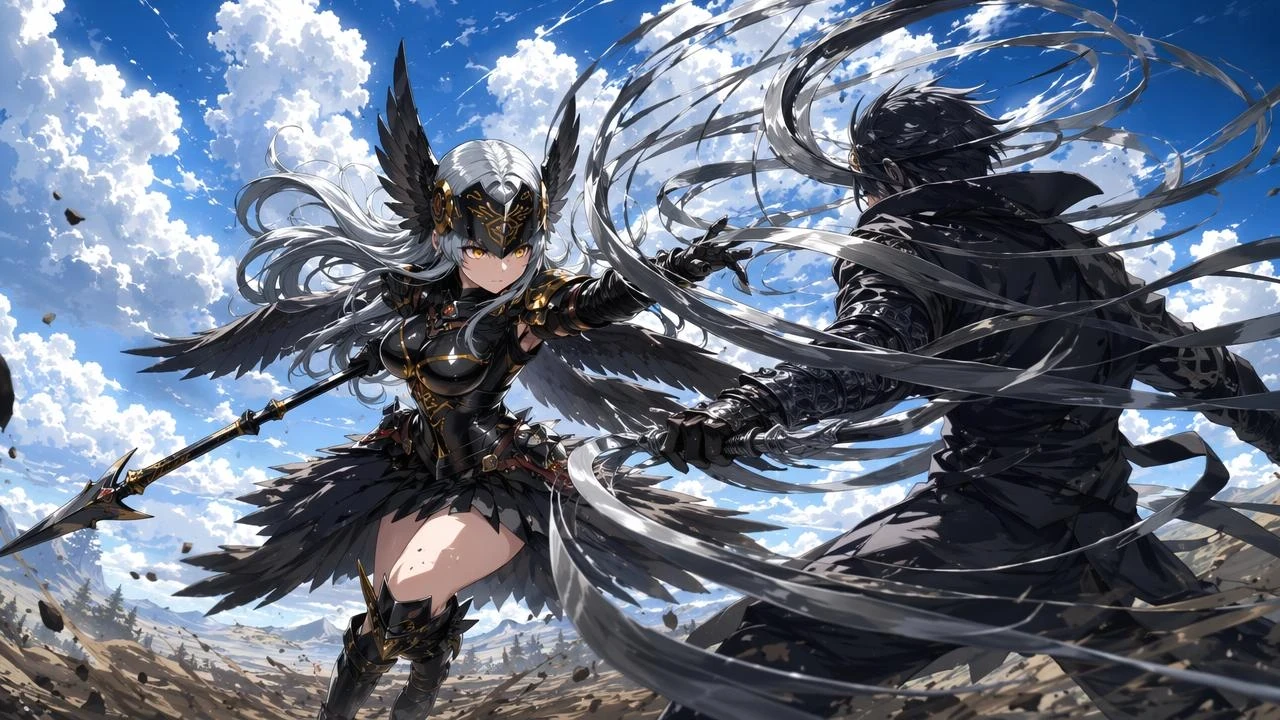 ラグナロクでの男の天照と会ったブラックヴァルキリー・カーラの黄昏