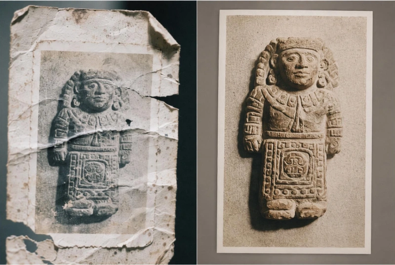 文化財の古い写真を修復し、質感と色を自然に整える