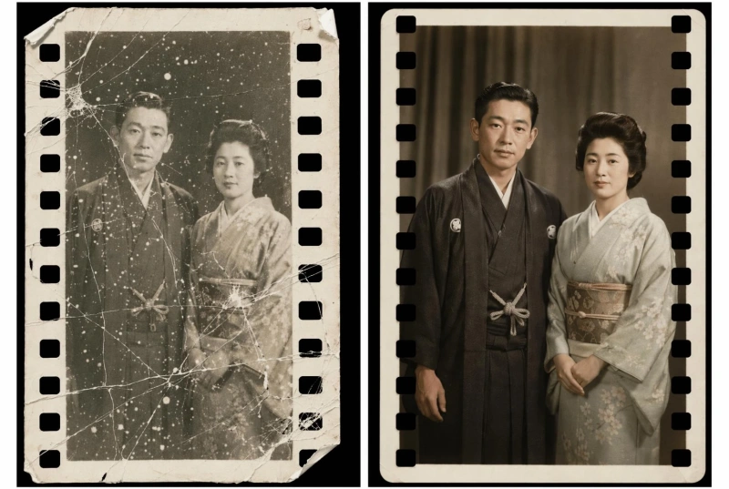 粒子感の強い古いフィルム写真を修復し、細部を鮮明にする