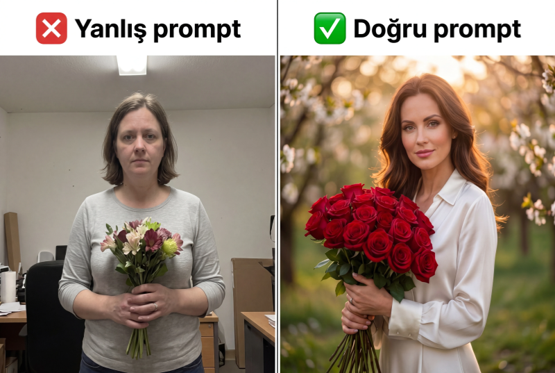 Anneler Günü için yanlış ve doğru prompt karşılaştırması