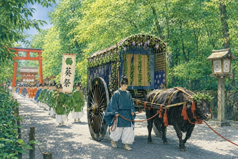 下鴨神社へ向かう参道の行列 イラスト