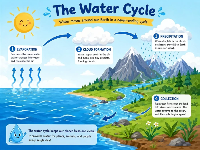 Diagrama didáctico de IA: el ciclo del agua