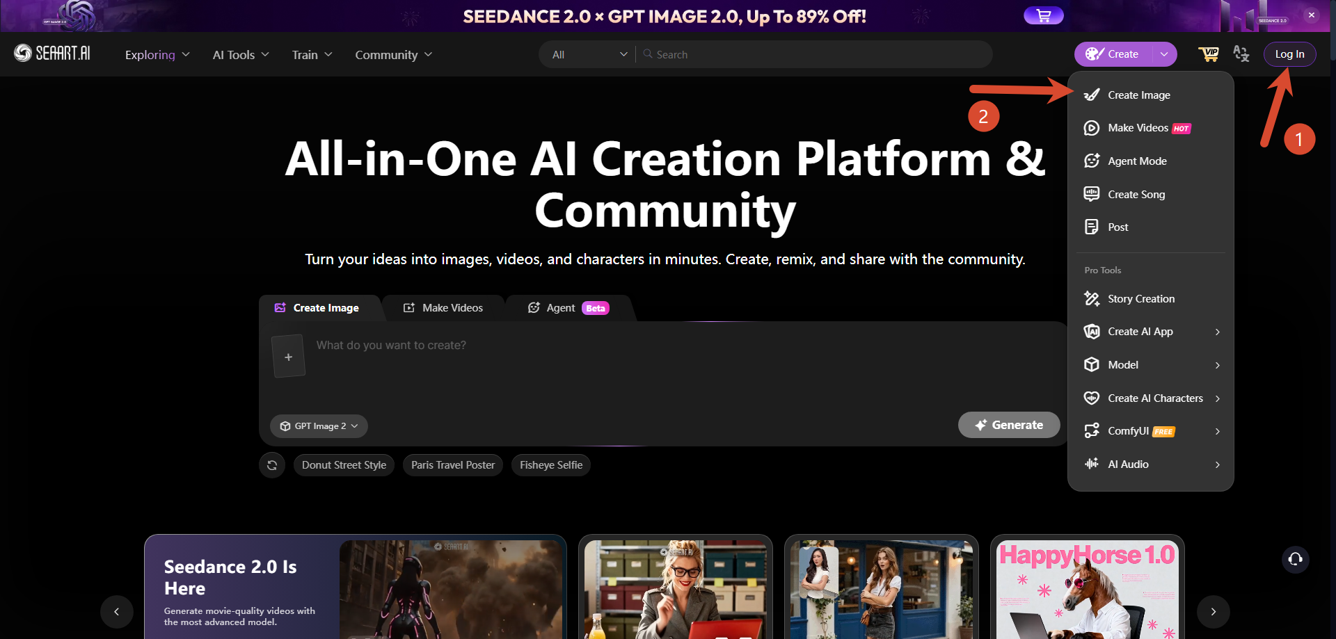 SeaArt AI image generation page