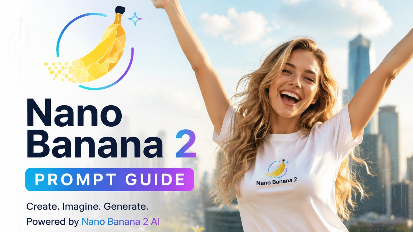 Nano Banana 2 prompt guide cover showing AI-generated image examples and the 7-part prompt formula interface