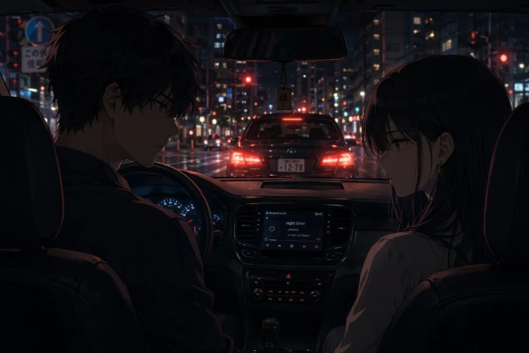 Two People in the Car Waiting for the Traffic Lights