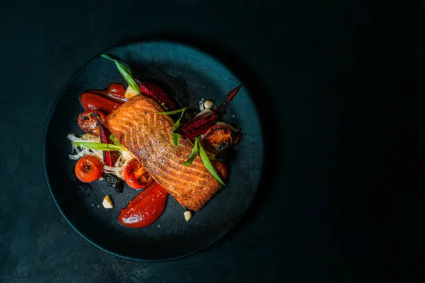 A plate of seared salmon