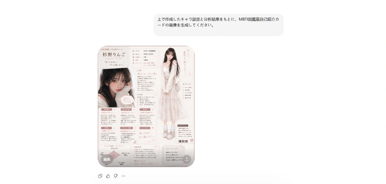 そのままMBTI図鑑風自己紹介カード画像生成する