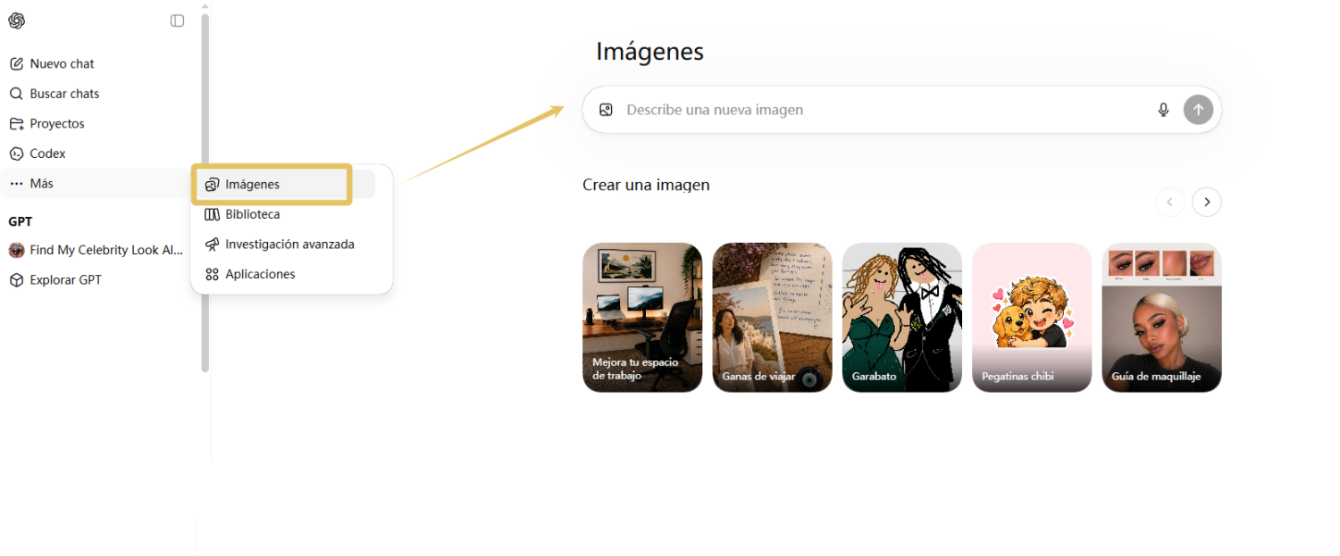 selecciona la función de generación de imágenes en ChatGPT