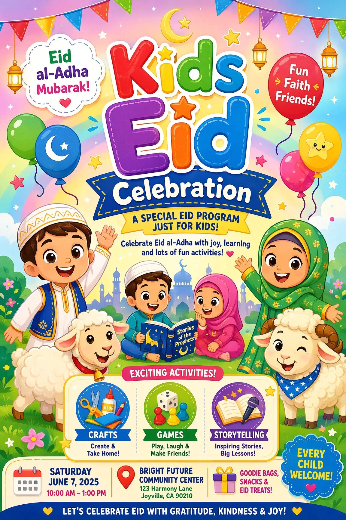 Eid Program Poster 50+ Eid al-Adha AI Photo Prompts: Cards, Portraits & Posters