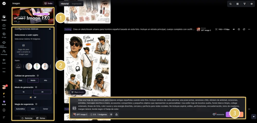 Sube tu foto y añade el prompt