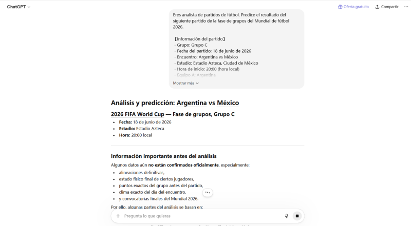 predecir marcadores de partidos concretos con ChatGPT
