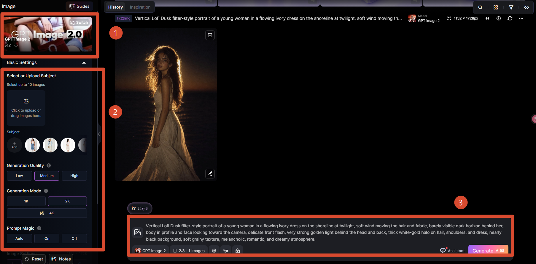 Upload an image and enter a Lofi Dusk prompt in SeaArt AI