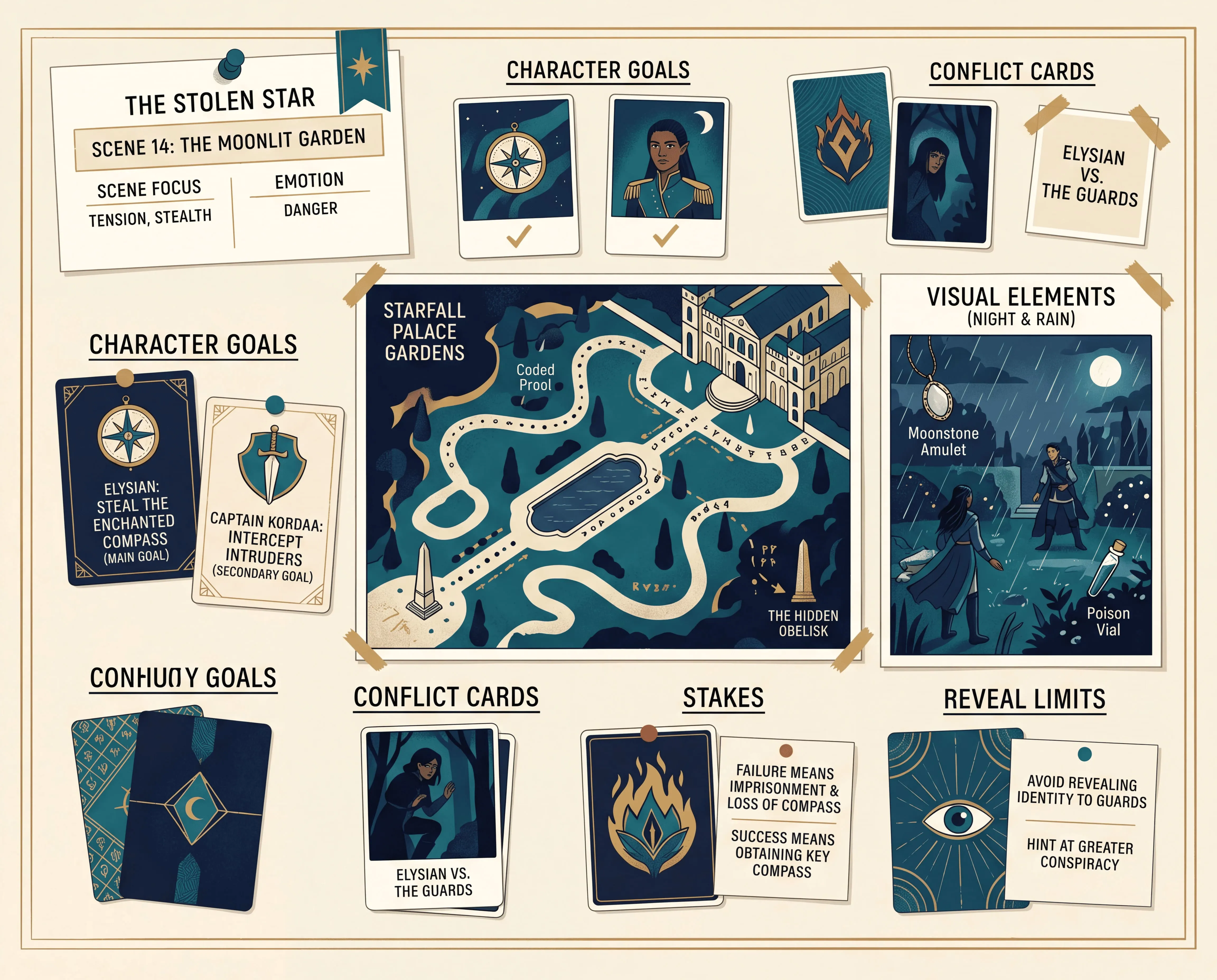 Scene card template fields organized for fiction drafting.