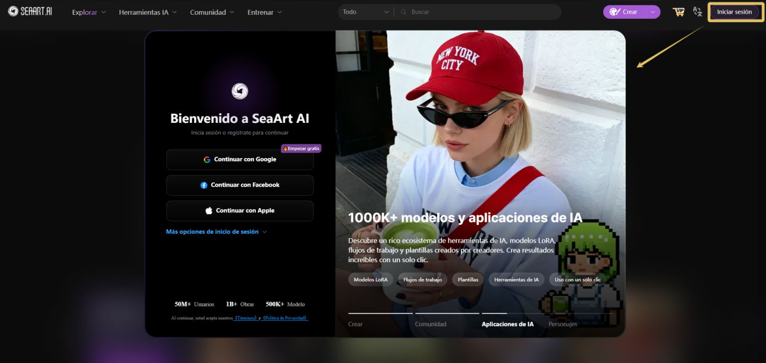 Inicia sesión o regístrate en SeaArt AI